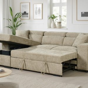 beige chenille fabric 1c2 corner sofabed with storage arthur