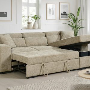 beige chenille fabric 2c1 corner sofabed with storage arthur