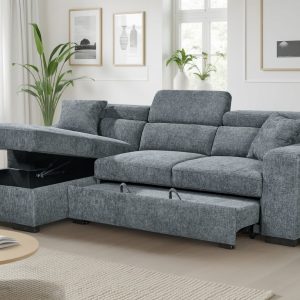 blue chenille fabric 1c2 corner sofabed with storage arthur