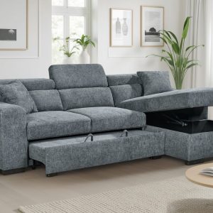 blue chenille fabric 2c1 corner sofabed with storage arthur