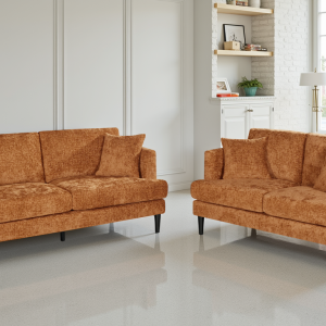 burnt orange textured chenille 3 + 2 seater sofa set emilia