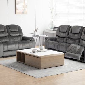 chenille fabric grey 3 + 2 seater manual recliner sofa set ravenna