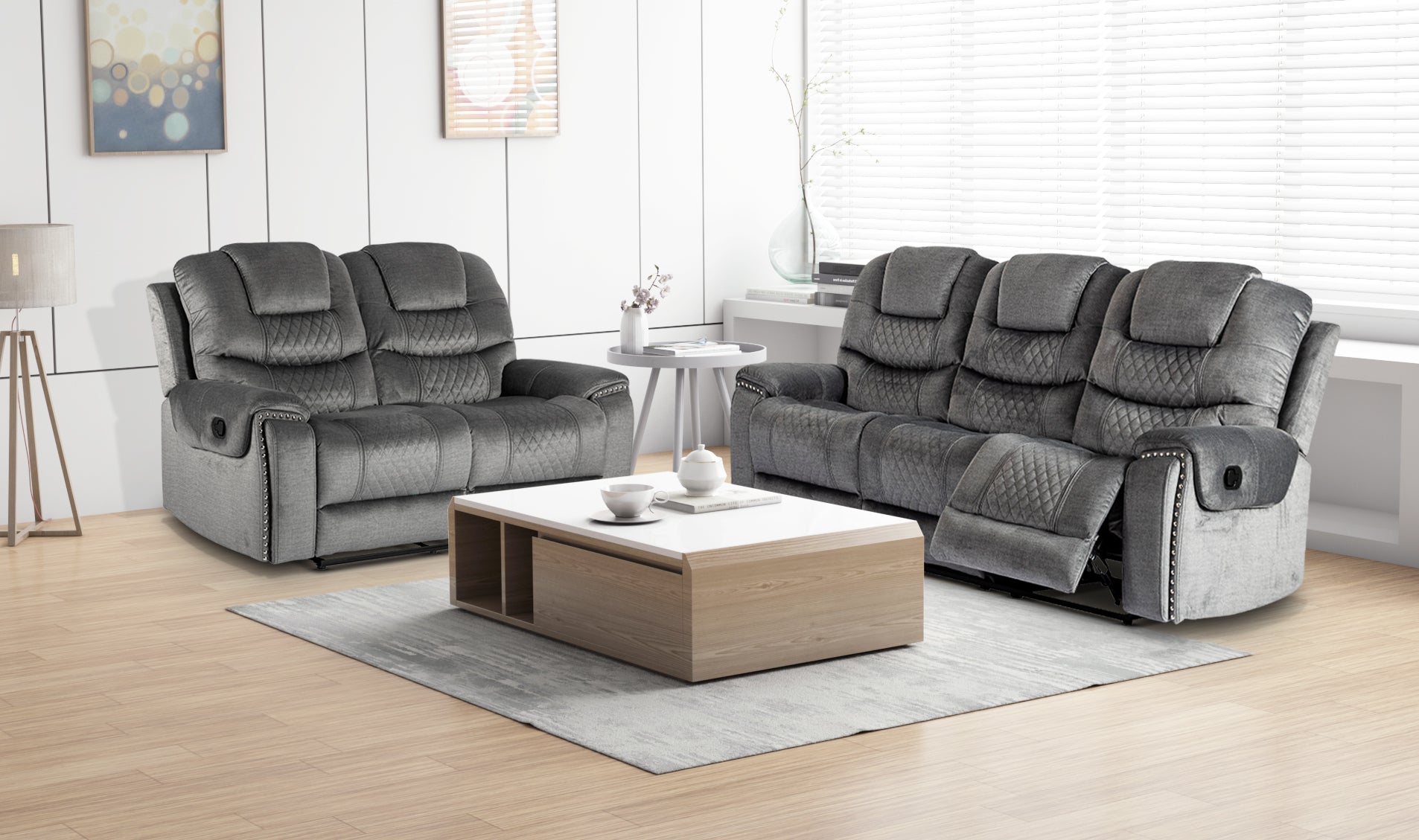 chenille fabric grey 3 + 2 seater manual recliner sofa set ravenna chenille fabric grey 3 + 2 seater manual recliner sofa set ravenna