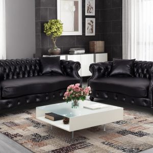 faux leather black 3 + 2 seater chesterfield sofa set richmond