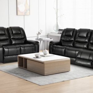 faux leather black 3 + 2 seater manual recliner sofa set ravenna