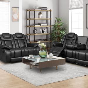faux leather black 3 + 2 seater manual recliner sofa set toledo