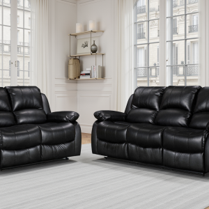 faux leather black 3 + 2 seater manual recliner sofa set valencia