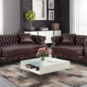 faux leather brown 3 + 2 seater chesterfield sofa set richmond