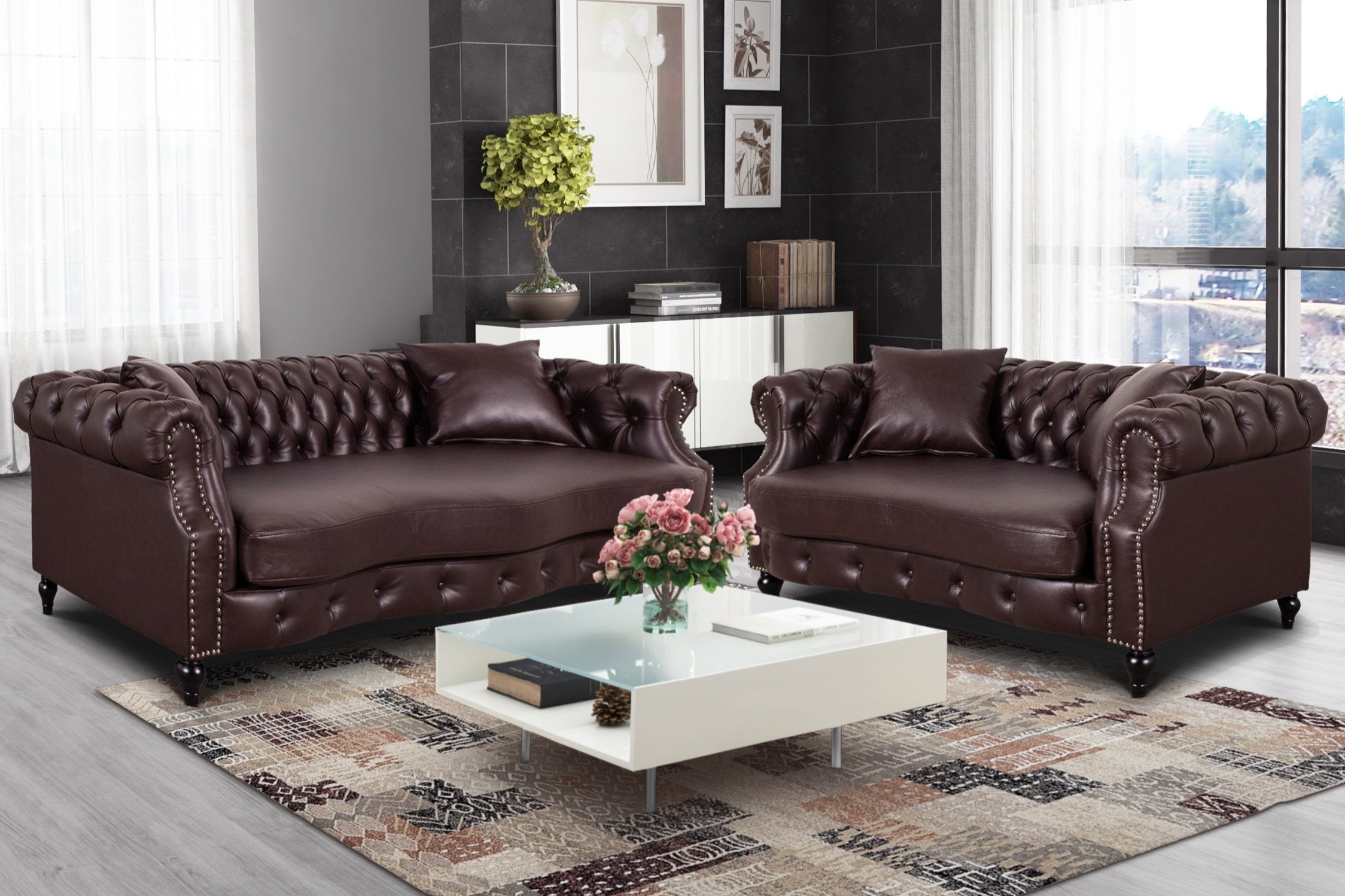 faux leather brown 3 + 2 seater chesterfield sofa set richmond faux leather brown 3 + 2 seater chesterfield sofa set richmond