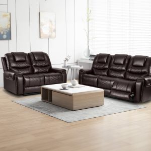 faux leather brown 3 + 2 seater manual recliner sofa set ravenna