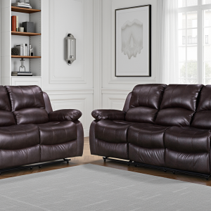 faux leather brown 3 + 2 seater manual recliner sofa set valencia