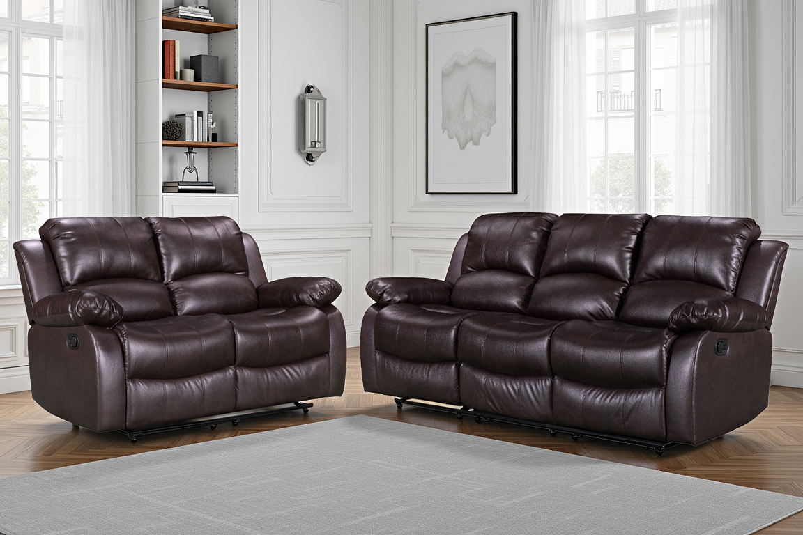 faux leather brown 3 + 2 seater manual recliner sofa set valencia faux leather brown 3 + 2 seater manual recliner sofa set valencia
