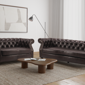 faux leather brown 3 + 2 seater union jack chesterfield sofa set