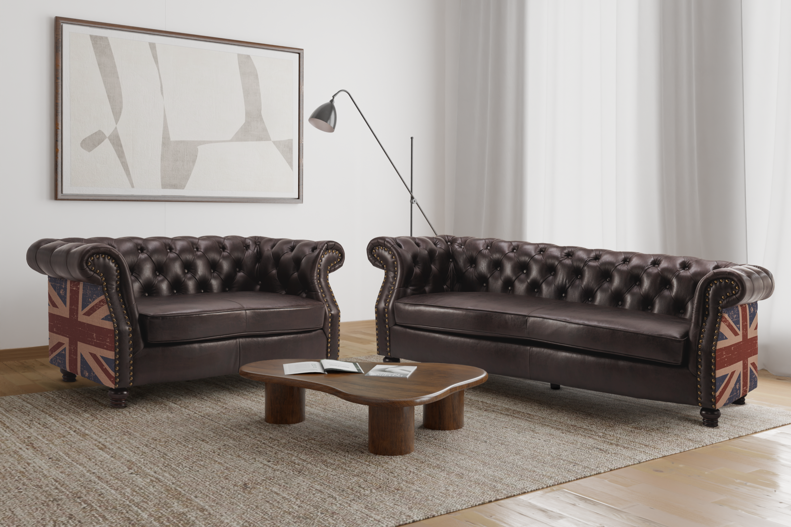 faux leather brown 3 + 2 seater union jack chesterfield sofa set faux leather brown 3 + 2 seater union jack chesterfield sofa set