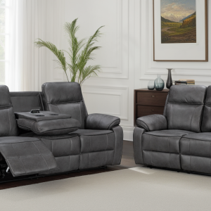 faux leather grey 3 + 2 seater manual recliner sofa set vegas