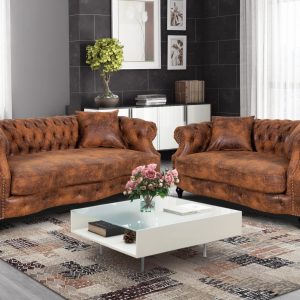 faux leather suede brown 3 + 2 seater chesterfield sofa set richmond