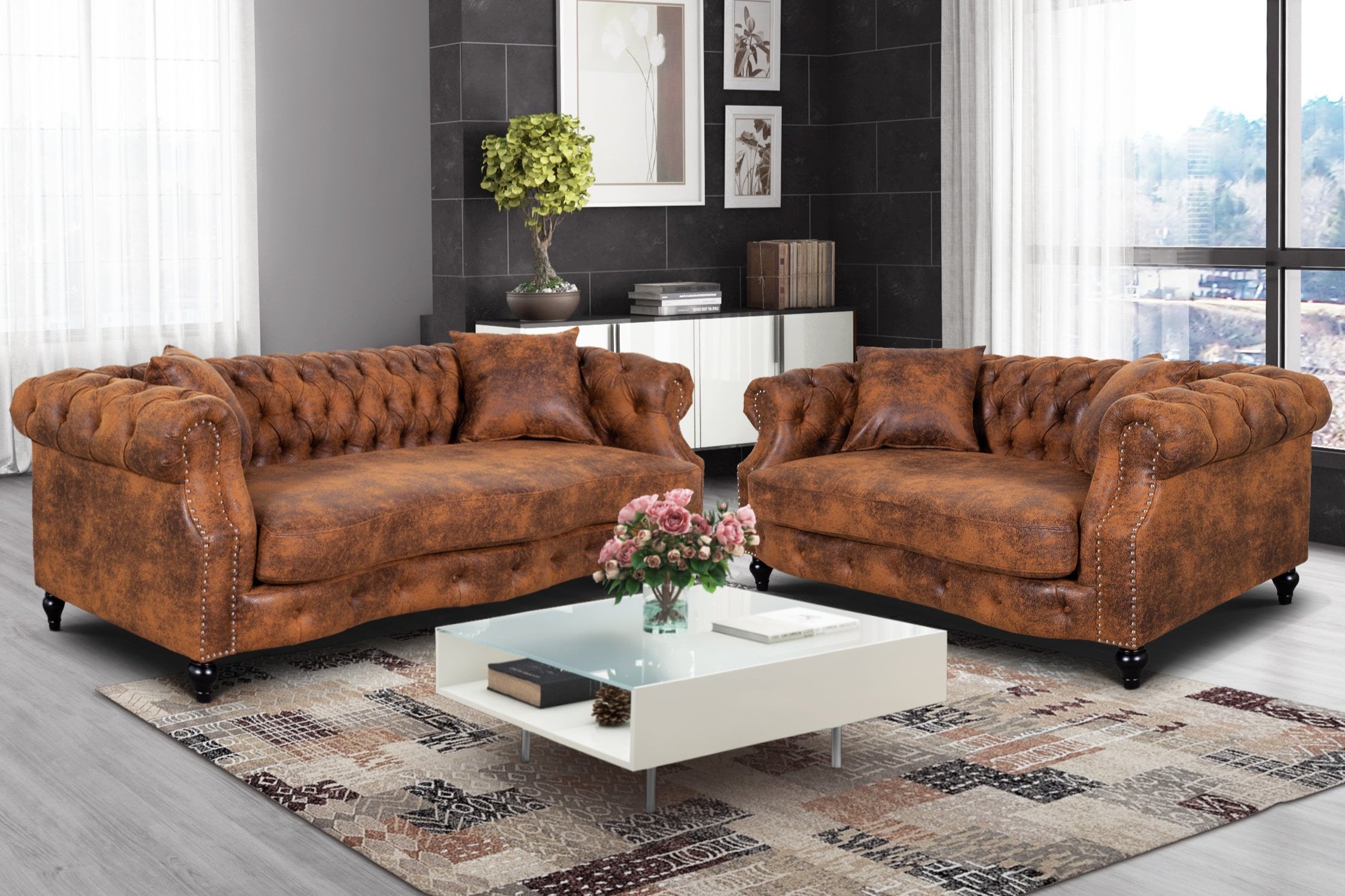 faux leather suede brown 3 + 2 seater chesterfield sofa set richmond faux leather suede brown 3 + 2 seater chesterfield sofa set richmond