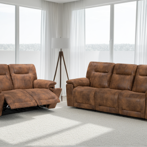 faux leather suede brown 3 + 2 seater manual recliner sofa set murcia
