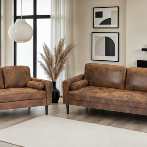 faux leather suede brown 3 + 2 seater sofa set brindisi