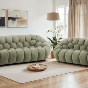 teddy boucle fabric sage green 3 + 2 seater sofa set atrani