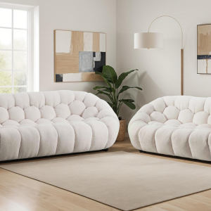 teddy boucle fabric white 3 + 2 seater sofa set atrani