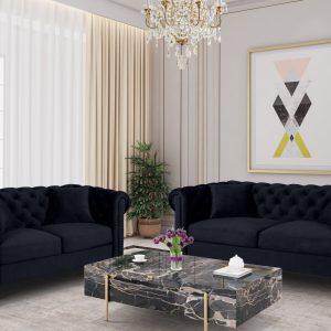velvet black 3 + 2 seater chesterfield sofa set with acrylic feet camden