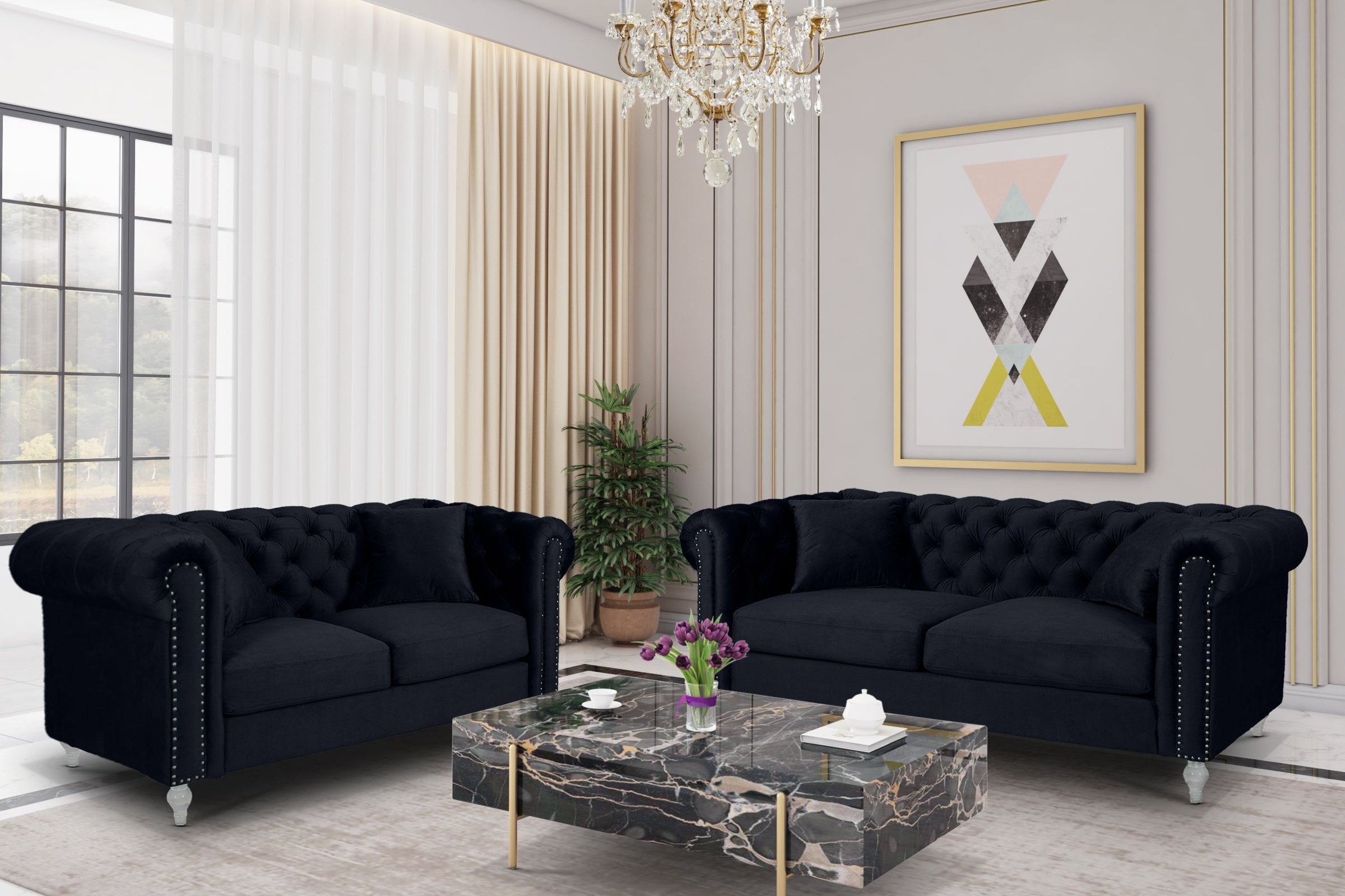 velvet black 3 + 2 seater chesterfield sofa set with acrylic feet camden velvet black 3 + 2 seater chesterfield sofa set with acrylic feet camden