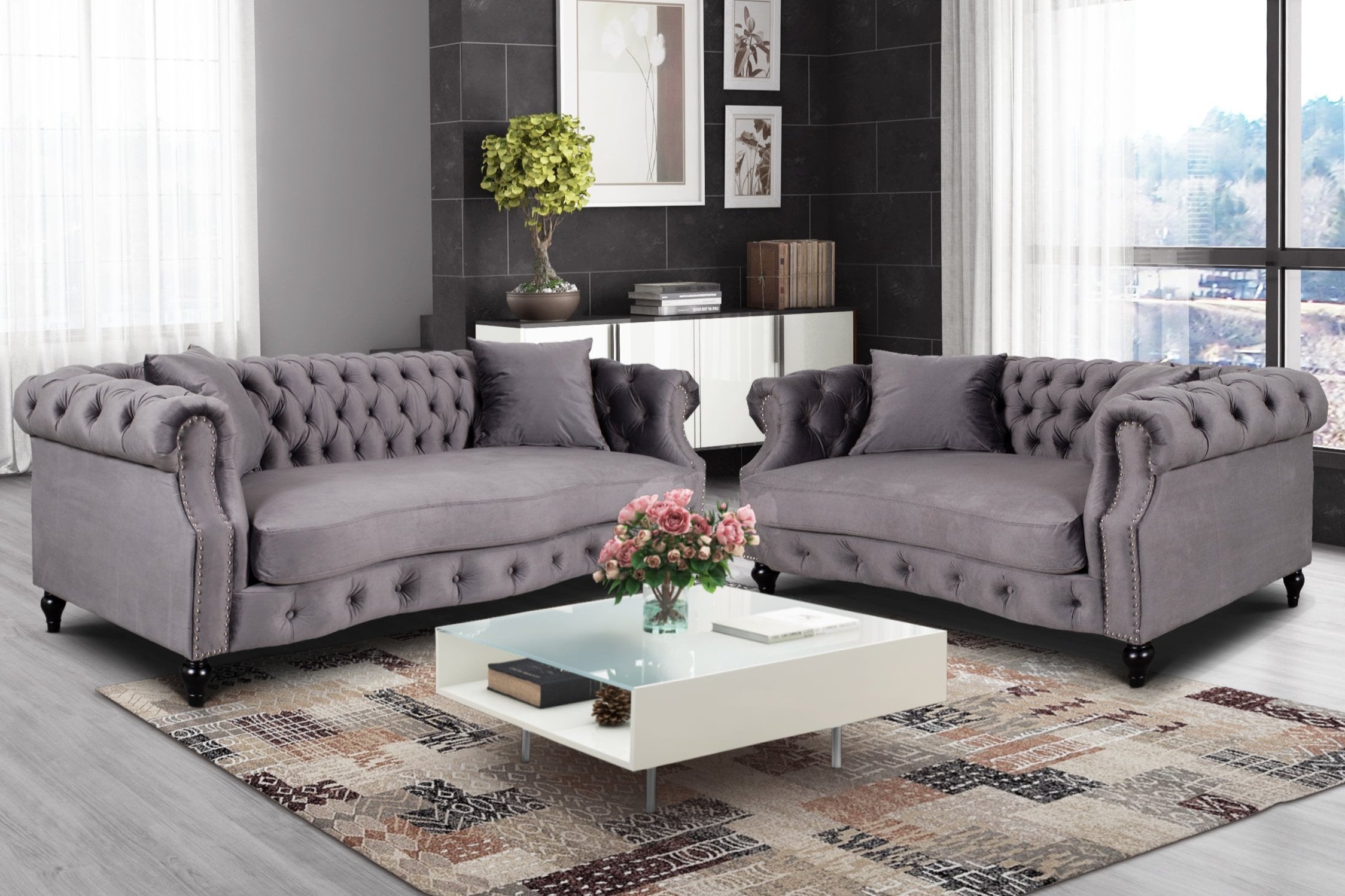 velvet dark grey 3 + 2 seater chesterfield sofa set richmond velvet dark grey 3 + 2 seater chesterfield sofa set richmond