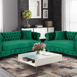 velvet emerald green 3 + 2 seater chesterfield sofa set richmond