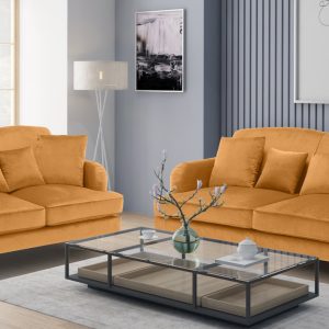 velvet gold 3 + 2 seater sofa set ashton