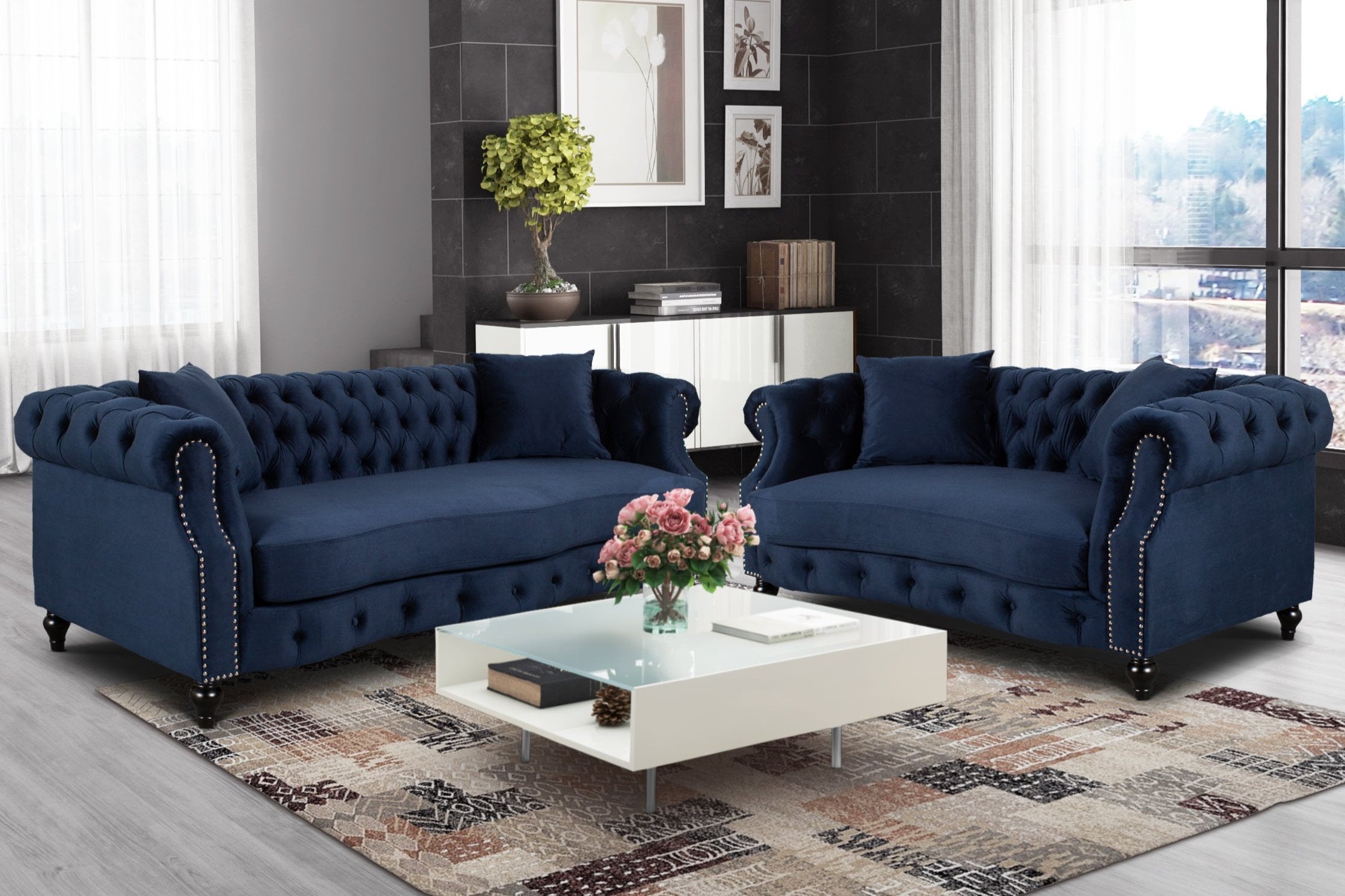 velvet navy blue 3 + 2 seater chesterfield sofa set richmond velvet navy blue 3 + 2 seater chesterfield sofa set richmond