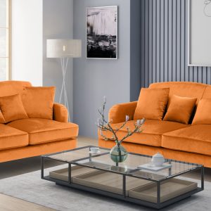 velvet orange 3 + 2 seater sofa set ashton