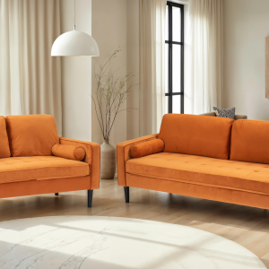 velvet orange 3 + 2 seater sofa set brindisi