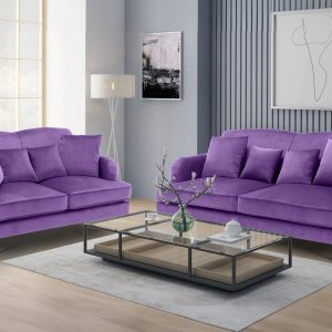 velvet purple 3 + 2 seater sofa set ashton