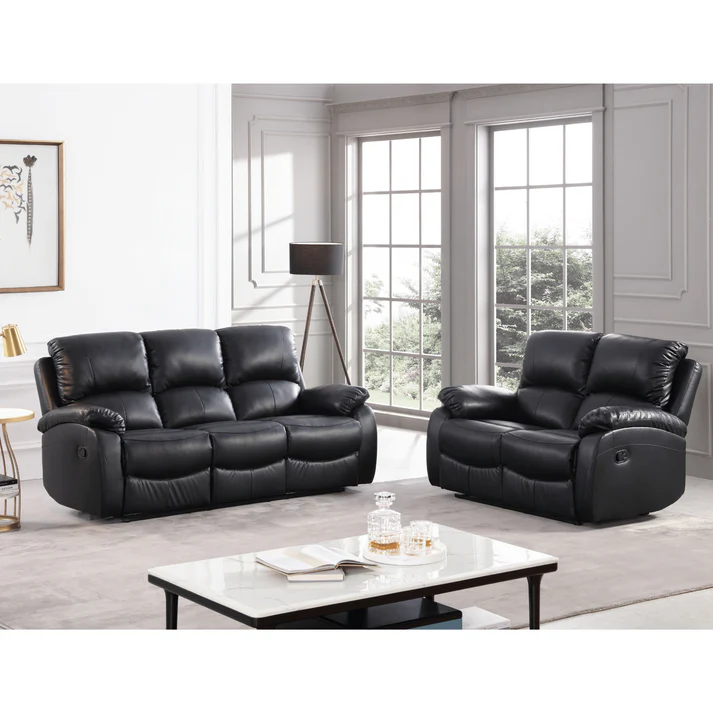 Roma Black Leather Manual Recliner 3+2 Seater Sofa Set